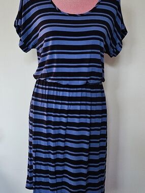 Merona Black and Blue Striped Midi Dress
